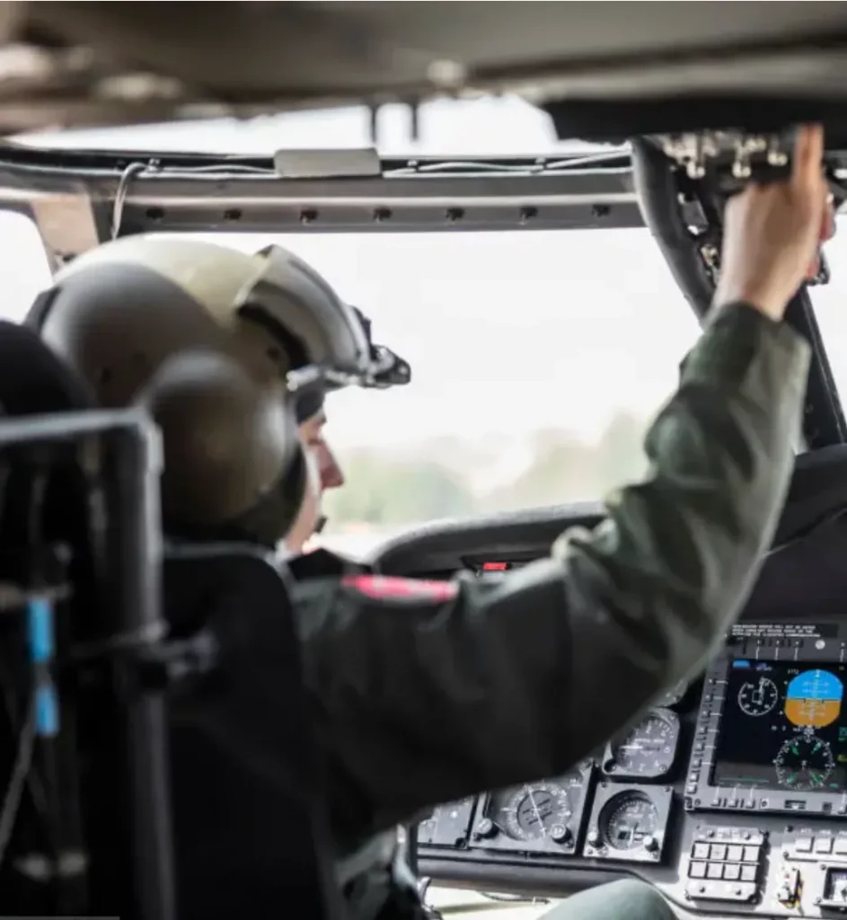 Military Helicopter Engaged in Mission with Secure Data Streams
